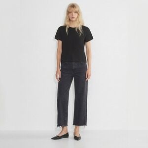 Aritzia Denim Forum The Farrah High Rise Wide Jeans Black Raw Hem 29 Minimalist